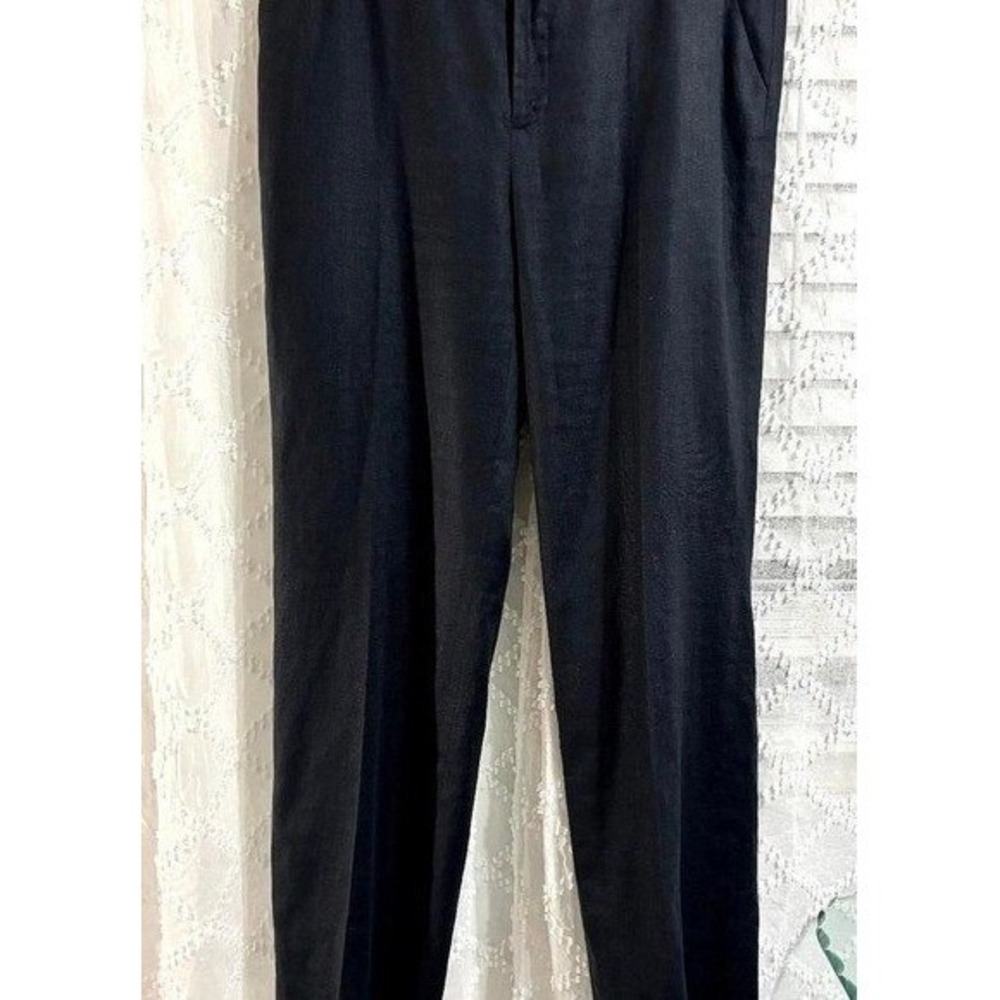 Lauren Ralph Lauren Black 100% Linen Straight Leg Trousers Pants Womens 14